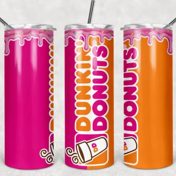 Dunkin Donates  20 oz Skinny Tumbler Sublimation Wrap, tumbler wraps designs for straight and tapered tumbler.