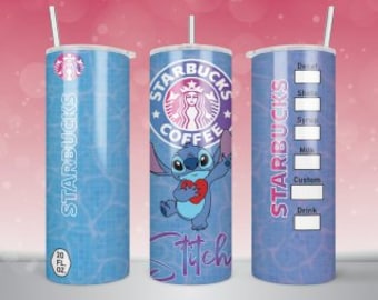 Stitch Starbucks Tumbler Sublimation Wrap, 20oz Skinny Tumbler (PNG Digital Download)