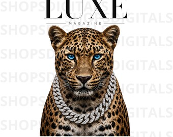 Luxury Leopard PNG, Luxe Magazine Style, Diamond Chain Clipart (Digital Download)
