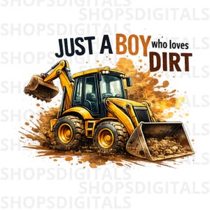 Construction Truck Boy PNG, Backhoe Loader Little Builder Clipart (Digital Download)