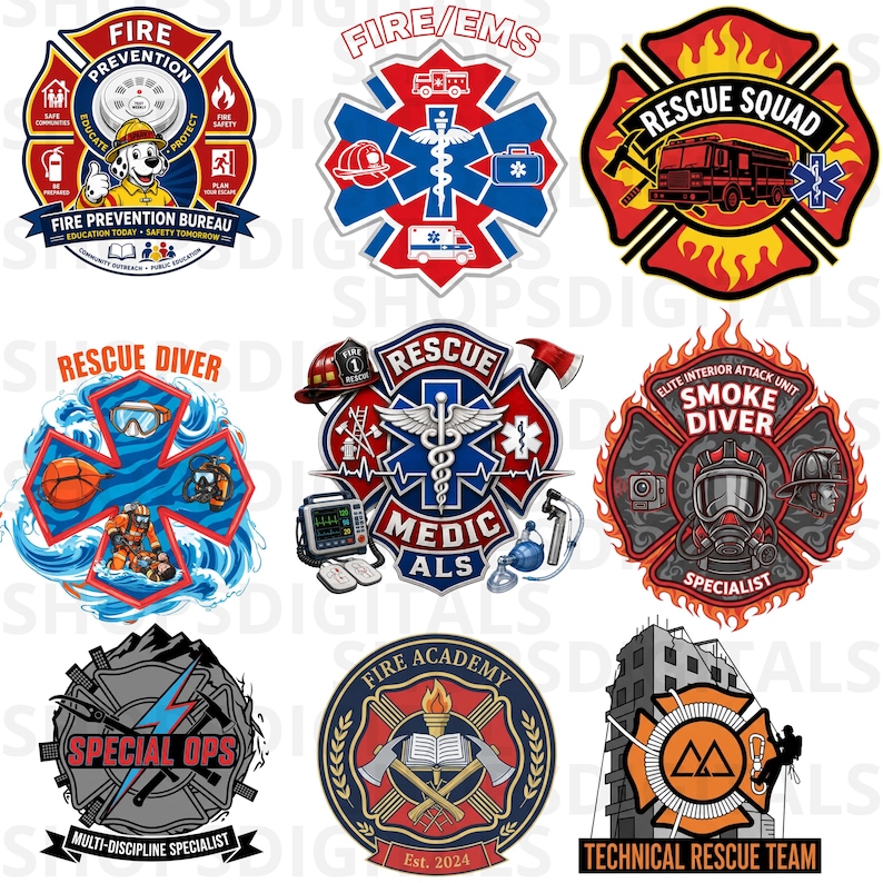 Spring Fire Rescue Logo 30 Firefighter PNG Bundle, Fire Rescue Logos, Clipart, Emblem Graphics ...