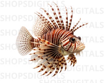 Imágenes prediseñadas PNG de pez león, descarga digital de peces tropicales, vida marina del océano para imprimir