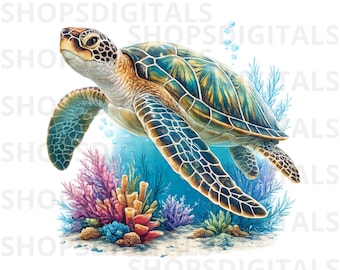 Sea Turtle PNG, Ocean Turtle Underwater Illustration