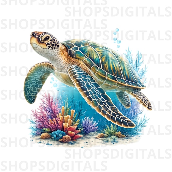 Sea Turtle PNG, Ocean Turtle Underwater Illustration