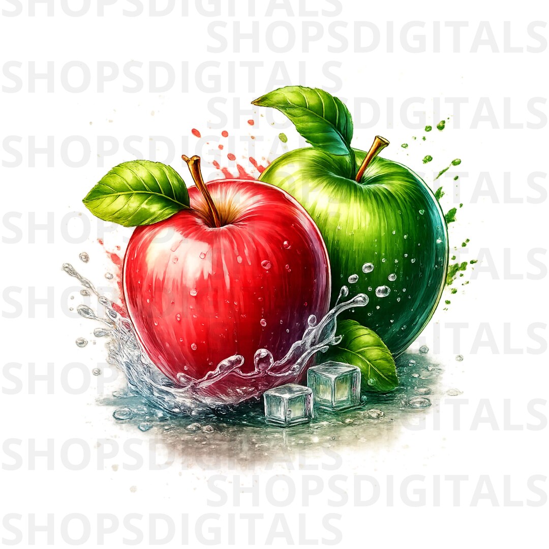 Apple PNG, Red and Green Apple Clipart, Fresh Fruit Splash Digital ...
