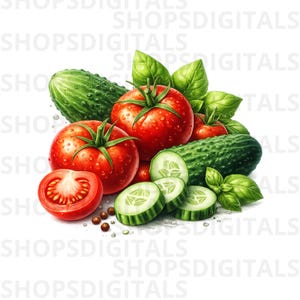 Tomate Gurke PNG, Aquarell Gemüse Clipart, Küche Dekor Sublimation digitaler Download