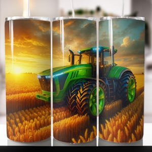 Tracteur 20 oz Skinny Tumbler Wrap Sublimation Design, cadeau paysan, conception de tracteur de ferme vert, téléchargement numérique PNG