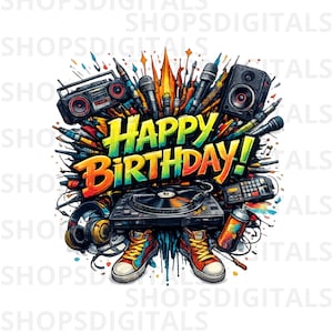 PNG di compleanno da DJ, design per maglietta per amanti della musica, clipart per feste (download digitale)