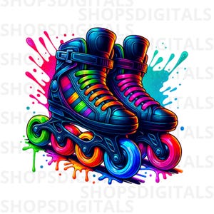 Roller Skates Inline Skating Sublimation PNG – Digital Download Birthday Party Clip Art Design
