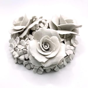 Porcelain Flower Sculpture: Mini Ceramic Rose Garden Keepsake
