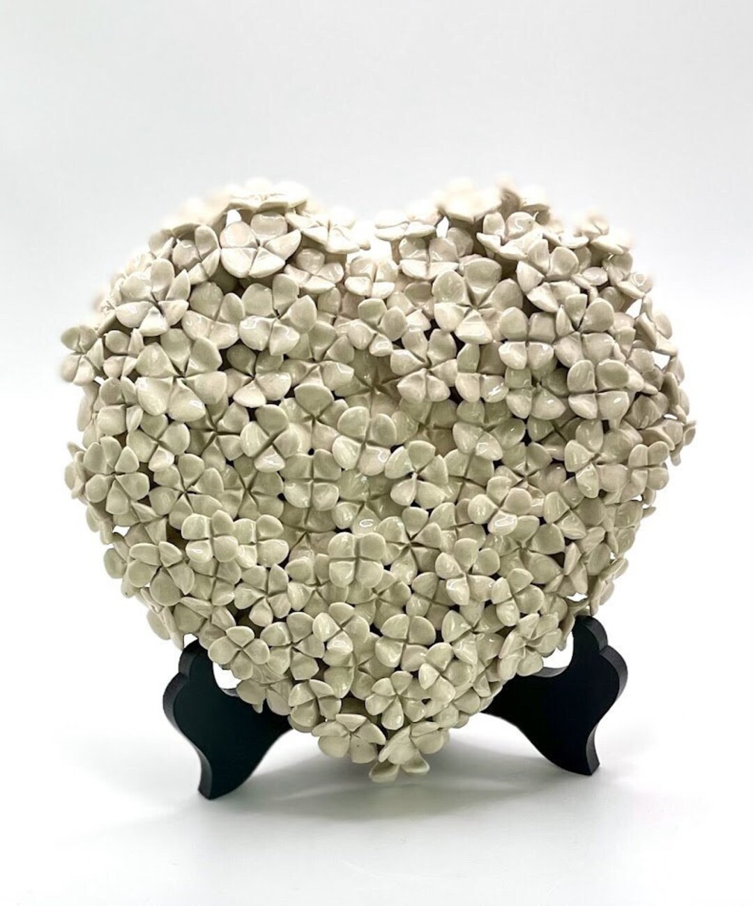 Heart Garden Heart Sculpture Hand Sculpted Flowers, Ceramic Flower