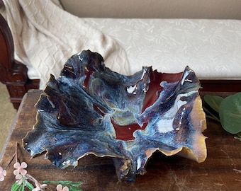 Handmade Porcelain Beach Bowl: Sculpted Ceramic Art Dish