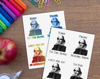 Shakespeare-klistermärkesark - 4 litterära citatklistermärken - Lärargåva - Bokälskare-dekaler - Roligt Shakespeare-paket