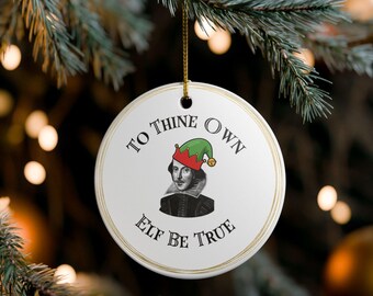 Decorazione natalizia "To Thine Own Elf Be True" - Divertente regalo per gli amanti dei libri, per insegnanti di inglese, bibliotecari e lettori