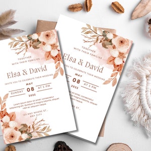 Autumn Wedding Invitation,Editable Floral Wedding Invitation Template,Wedding Invitation Autumn Orange Floral,INSTANT DOWNLOAD,PDF,Printable