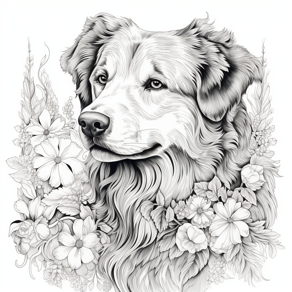 7 Beautiful Dogs Coloring Pages for Kids and Adult Cute Dog Coloring ...
