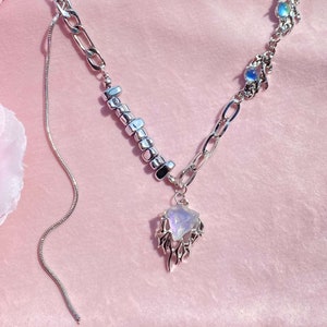 Y2K Moonstone Flame Chain Necklace,Gemstone Pendant Necklace,Birthstone Statement Necklace,Personalized Y2K Necklace Jewelry