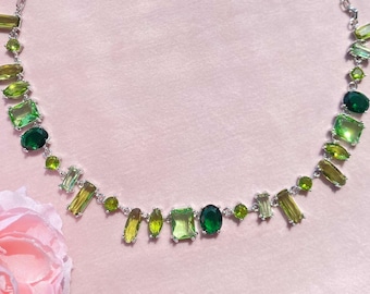 Green CZ Diamond Choker: Stainless Steel Gemstone Necklace