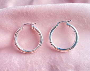Eenvoudige oorbellen Huggie Hoop, massief verzilverde S925-sieraden, bokscadeaus