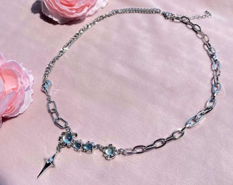 Y2K Star Pendant Necklace: Opal Moonstone Charm, Handmade Jewelry
