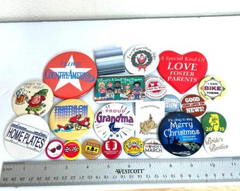 Button Pin Wholesale Lot, HUGE Lot of 50 Buttons Pins, Lot 80's