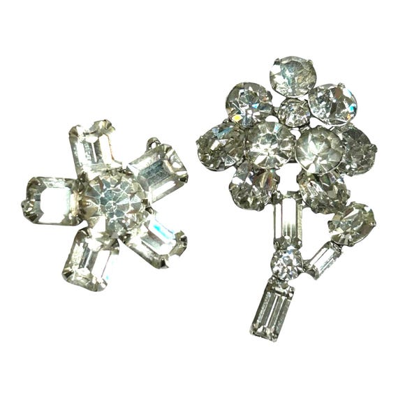 Vintage Rectangular Rhinestones Clear  Cluster Fl… - image 4