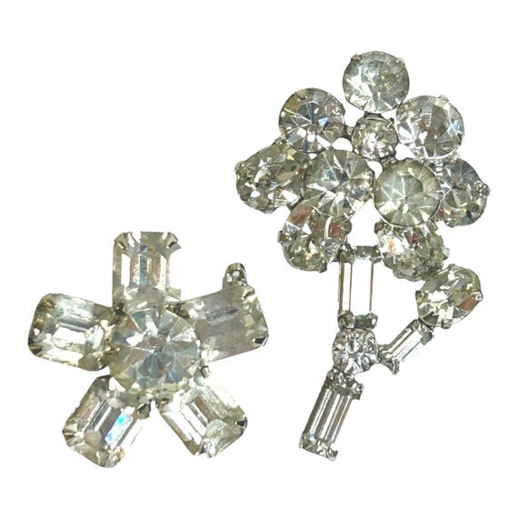 Vintage Rectangular Rhinestones Clear  Cluster Fl… - image 1