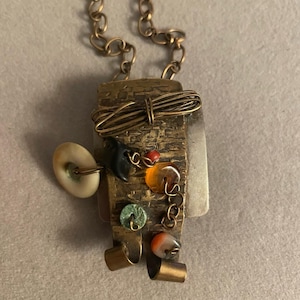 Abstract Metal Pendant Brooch Pin on Chain Necklace