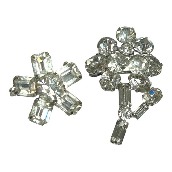 Vintage Rectangular Rhinestones Clear  Cluster Fl… - image 2