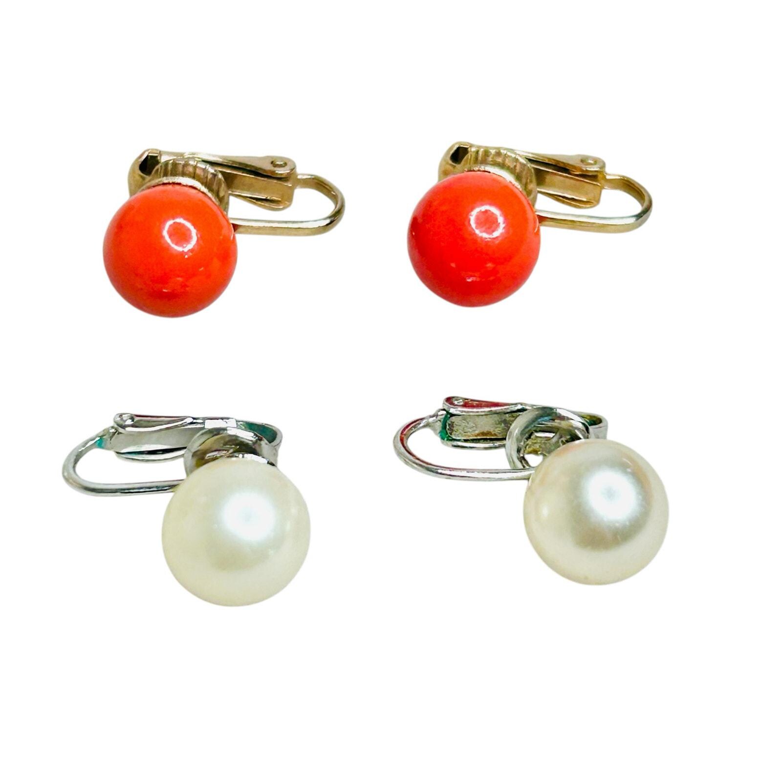 Boucles D'oreilles Clip Dépareillées En Perles - Style Vintage Années 50 Après-guerre - Occasion, Métal Un Peu Noirci