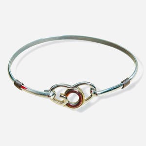 Vintage Gods Heart Bangle Bracelet Two Tone Silver Tone Copper Tone Thin Light Bracelet