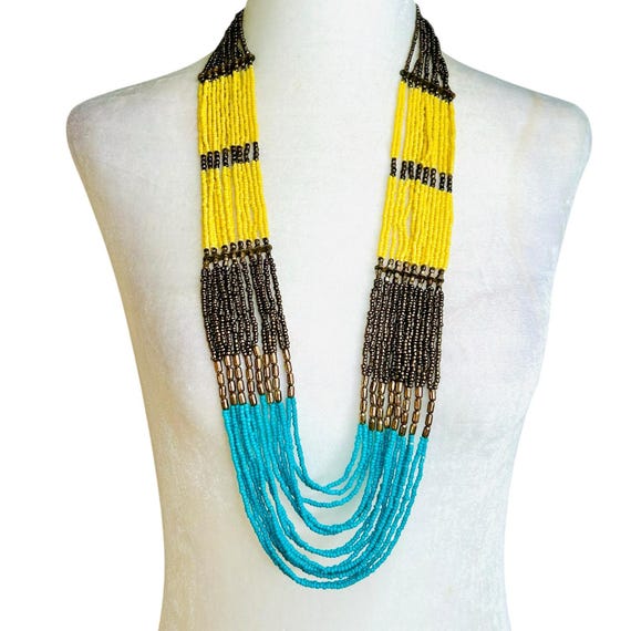 Boho Statement Multistrand Layered Colorblock See… - image 1