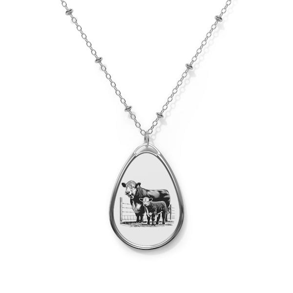 Hereford Cattle Necklace, Hereford Pendant, Beef, Love Cows, Oval Necklace