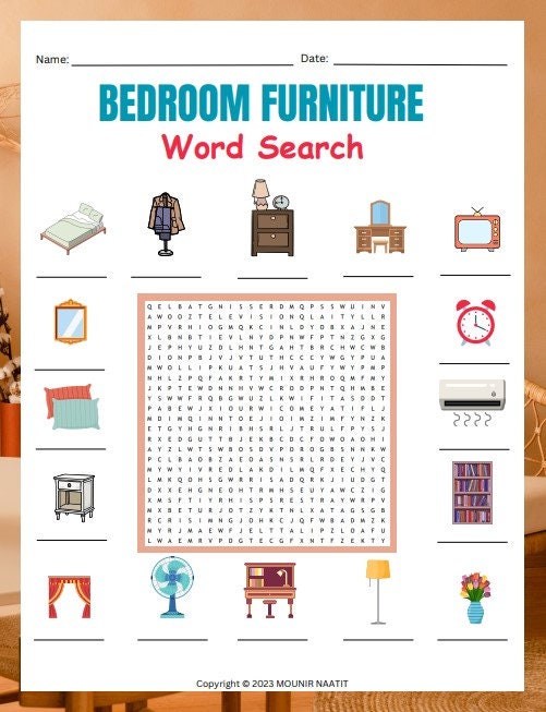 Bedroom Furniture Word Search Bedroom Decor Words Puzzles - Etsy