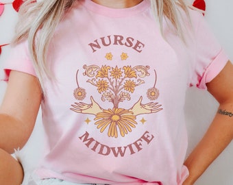 Camiseta de enfermera partera, camisa de partera boho, regalo para partera, parto y parto obstétrico, futura partera