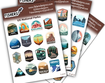 63 USA National Parks Sticker Book! Water-resistant, 1 inch, Vinyl stickers