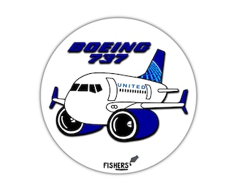 United Airlines 737 - 3" Circular Cartoon Sticker! - Decals - Water-Resistant - Pilot - Airline