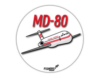 TWA Airlines MD-80 - 3" Circular Cartoon Sticker! - Decals - Water-Resistant - Pilot - Airline