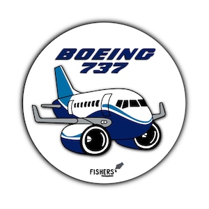 Boeing 737 - 3&quot; Circular Cartoon Sticker! - Decals - Water-Resistant - Pilot - Airline