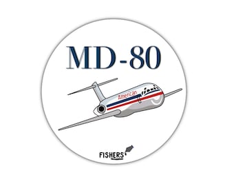 American Airlines MD-80 - 3" Circular Cartoon Sticker! - Decals - Water-Resistant - Pilot - Airline
