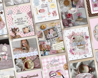 Pink Feminine Instagram Templates Canva, Social Media Manager Posts, Coaching Instagram Templates, Content Creator Bundle, IG Carousel Cover