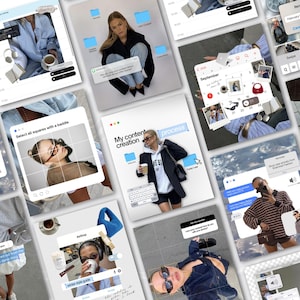 Puede incluir: Un collage de capturas de pantalla de teléfono y ordenador, con imágenes de contenido de moda y estilo de vida. Las capturas de pantalla incluyen calendarios, fotos y superposiciones de texto. El texto incluye "Noviembre", "Septiembre" y "My content creation".