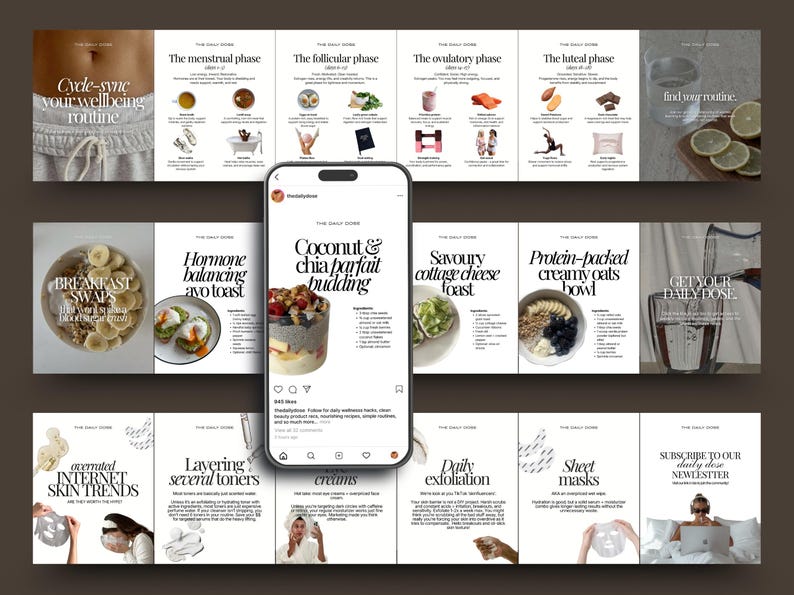 Szablony Canva na Instagram: Zdrowie i dobre samopoczucie, treści dla trenerów zdrowia, posty o odżywianiu, zdrowie hormonalne, trener życia, estetyka redakcyjna w historii IG zdjęcie 5
