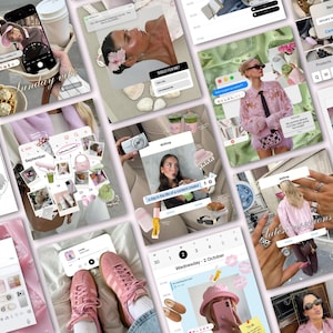 Roze esthetische Instagram-sjablonen plakboek, trendy Instagramverhalen, feed voor makers van virale content, iOS Core, digitale marketingposts, UCG