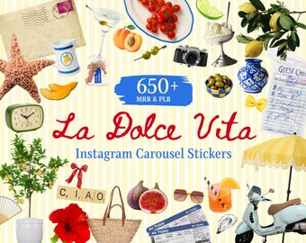 Instagram Carousel Stickers, Aesthetic Instagram Story Stickers, Cute IG Sticker Cozy Summer, Scrapbook Post, Italian Summer Clipart MRR PLR