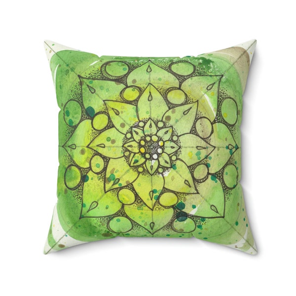 Square Pillow Green Mandala Spun Polyester