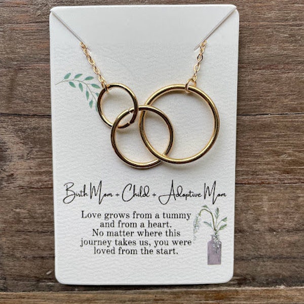 Adoption 3 Circle Gold Necklace, Birth Mom Necklace, Adoptee Necklace, Adoptive Mom Necklace, Symbol Circle Necklace
