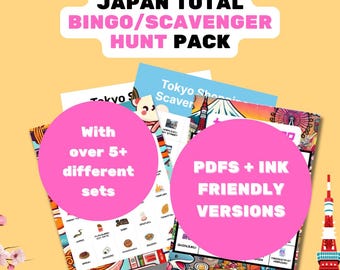 FULL Japan Scavenger Hunt Bingo Pack – 5 Different Sets with 30+ Variations Each (Printables)