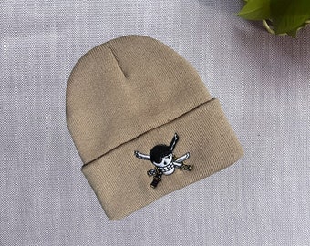 Anime Inspired Embroidered Beanie, Adult Unisex, Cuffed Knit Beanies