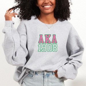 AKA 1908 Sweatshirt - Sorority Rundhalsausschnitt, rosa und grünes Kleid, griechisches Lebensgeschenk